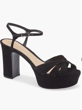 SCHUTZ Black Suede Platform Ankle-Strap Sandals